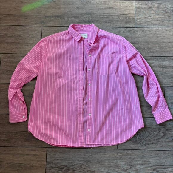 sezane pink ecru max striped oversized boxy long sleeve shirt preppy size 36 - Picture 3 of 6